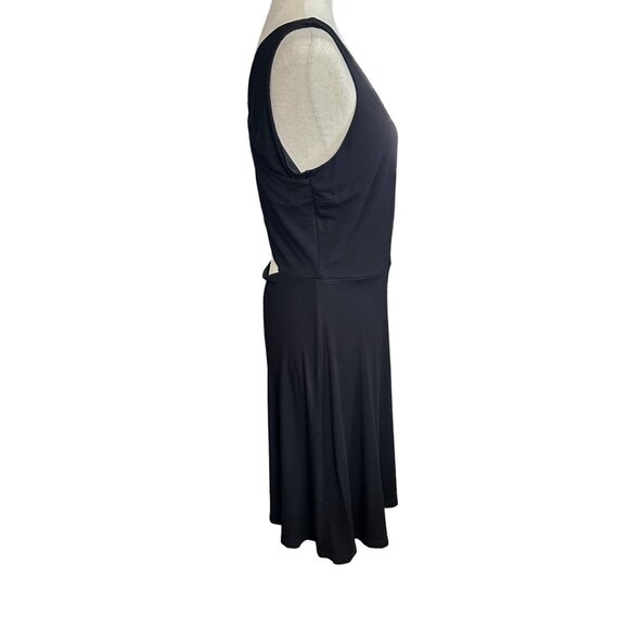 Loft Dress Women 10 Black V Neck Sleeveless Open Back Knee Length Pullover - Picture 3 of 10